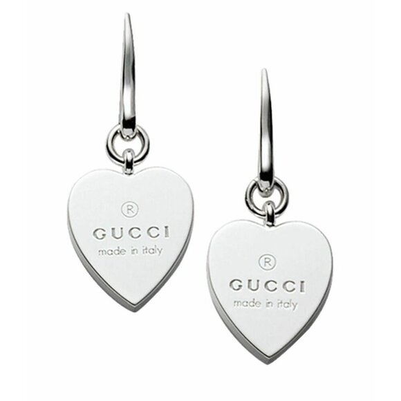 NEW, Gucci Sterling Silver Trademark Heart Dangle Earrings - Picture 5 of 16